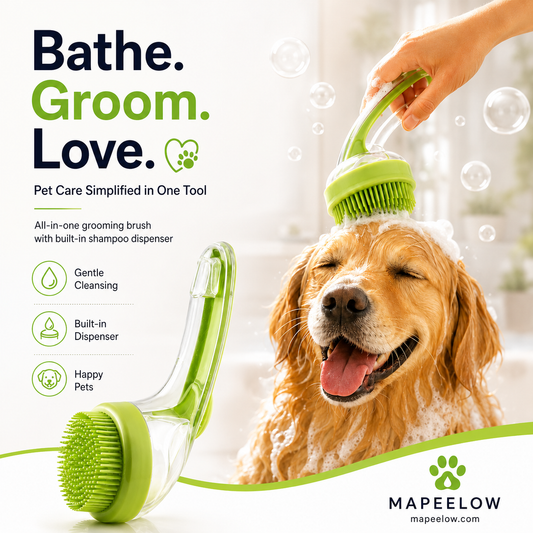 Brosse de bain pour animaux avec long manche et distributeur de shampoing