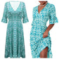👗 50% DE RÉDUCTION 🔥 Robe longue imprimée col V ceinturée – Tissu fluide & léger – Parfaite pour l’été, la plage ou les soirées bohèmes 🌸🌴✨