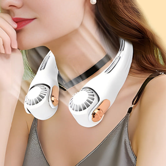 🔥🌪️🍃 VENTE CLIMATISEUR PORTABLE – Ventilateur de Cou à Faible Bruit, Rotatif 360° & Autonomie Longue (Blanc/Rose)