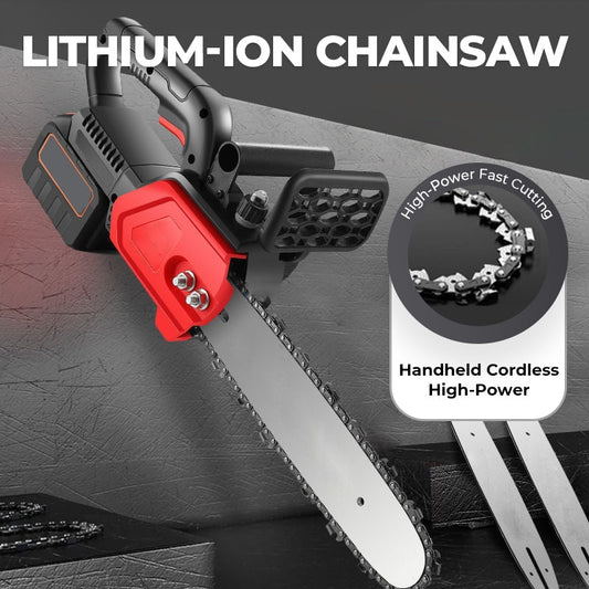 Tronçonneuse sans fil Lithium-Ion 🪚 — Moteur en cuivre pur | Coupe rapide, sans blocage | Sécurité anti-démarrage accidentel | Pare-copeaux | Polyvalente pour le jardinage, l'élagage et la coupe de bois de chauffage 🔥