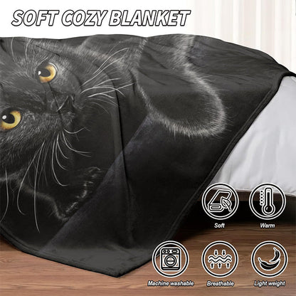 🐱 50% DE RÉDUCTION MAINTENANT ! ✨ Couverture Toutes Saisons Black Cat - Ultra Douce & Confortable, Idéale pour Canapé et Détente 🛋️✨