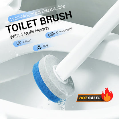 Brosse de toilette jetable murale avec 6 têtes de recharge