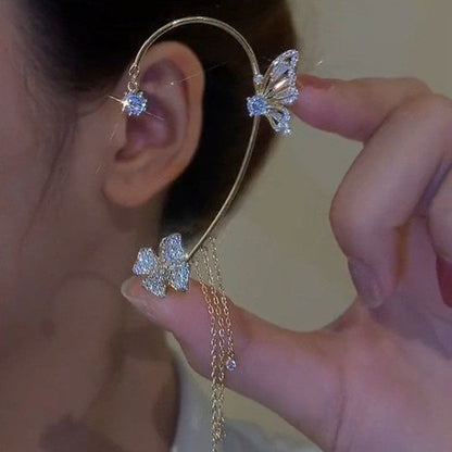 Boucles d'oreilles à pompons fleur papillon
