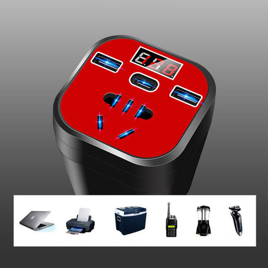 Cadeau idéal – Convertisseur onduleur de type tasse monté sur voiture, chargeur QC.