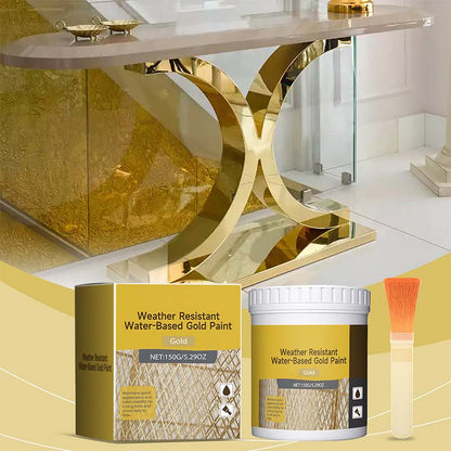 🎨✨ Peinture Dorée à Base d'Eau Résistante aux Intempéries – Effet Feuille d'Or, Adhérence Maxi & Écologique (150 g + Pinceau)