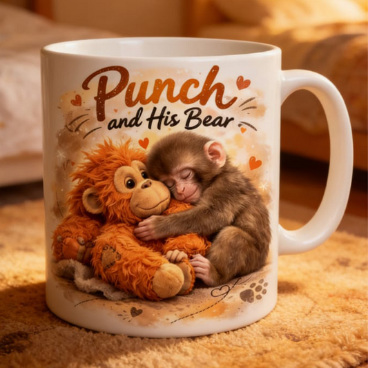 Tasse en céramique de singe mignon "Punch et son ours"