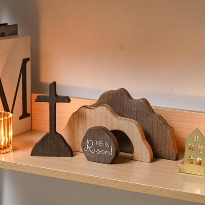 Ensemble de scène de résurrection de Pâques en bois