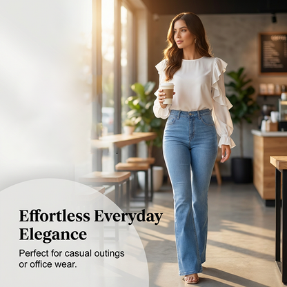 👖 50 % DE RÉDUCTION ! 💙 Jean stretch taille haute évasé pour femme – Coupe confortable, style rétro et tissu extensible 🌸
