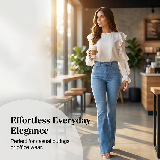 👖 50 % DE RÉDUCTION ! 💙 Jean stretch taille haute évasé pour femme – Coupe confortable, style rétro et tissu extensible 🌸