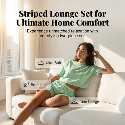 Women's Striped Short Sleeve Lounge Set