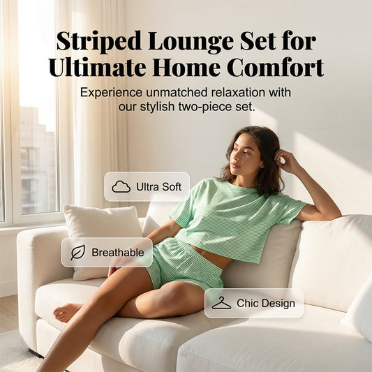 Women's Striped Short Sleeve Lounge Set