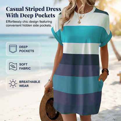 Robe rayée décontractée pour femme avec poches