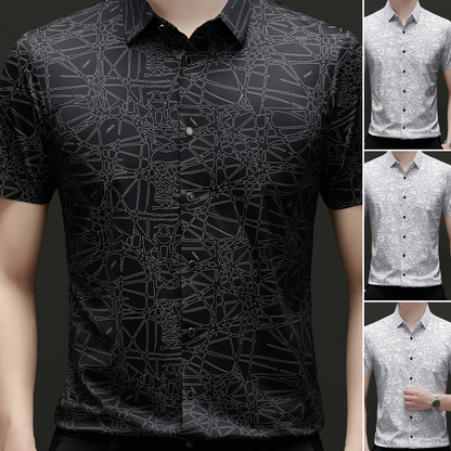 Chemise à col et manches courtes pour homme, au motif géométrique abstrait chic