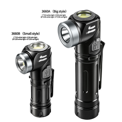 Lampe frontale et lampe torche LED rotative à 90°
