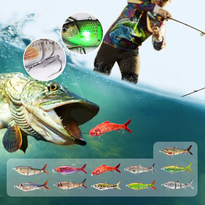 Leurre de pêche robotisé multi-articulé avec LED