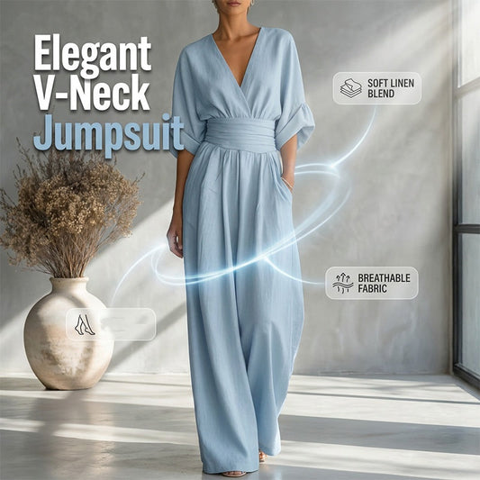 👗 60% DE RÉDUCTION 🌍 Combinaison ample à taille haute & encolure V pour femme – Fluide & légère – Parfaite pour l’été, les voyages ou un look décontracté chic – coupe flatteuse et confortable ✨