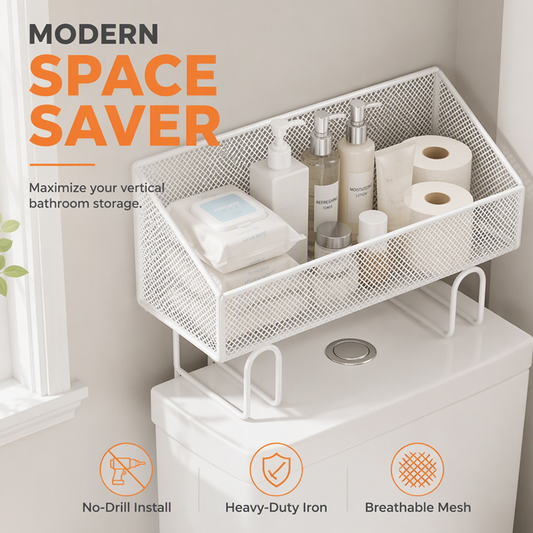 ⭐ Best-seller ! Étagère peu encombrante à fixer au-dessus des toilettes – sans perçage, antirouille, en treillis aéré. 🚽✨